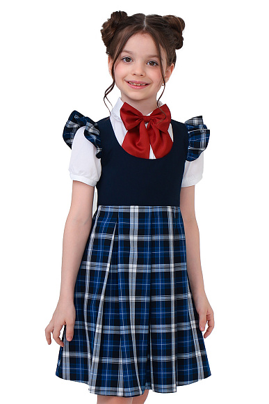 Сарафан в синюю клетку.