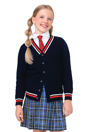 Кардиган трикотажный цвет синий красная полоска