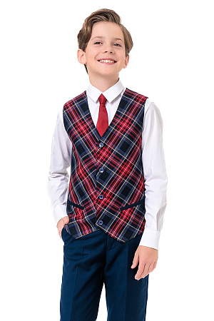 Жилет для мальчика ПРЕЗИДЕНТ цвет синий 015 красная клетка 