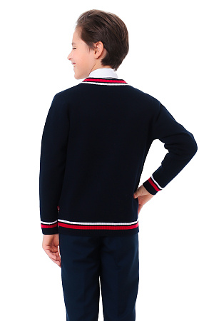 Кардиган трикотажный цвет синий красная полоска