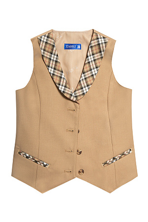 Жилет для девочки РОЗА цвет бежевая клетка